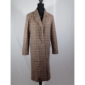 Something Navy Coat Womens XS Brown Plaid Wool Tweed Long Overcoat Lined